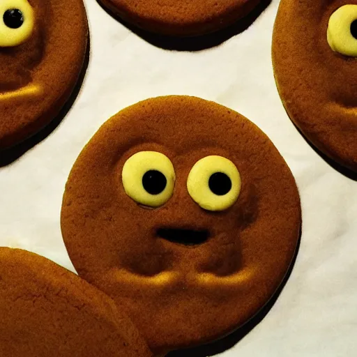 Image similar to circular golden cookie licking itself, pixar