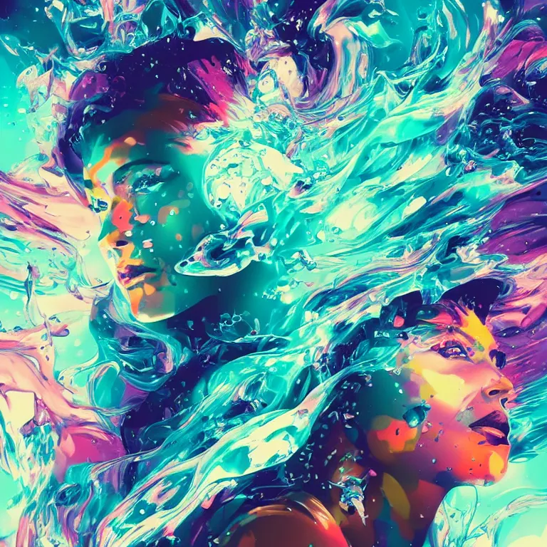 Prompt: queen in a chaotic storm of liquid smoke multicolor splash portrait, by petros afshar, sabbas apterus, brian sum, ross tran, tom whalen, shattered diamond, bubbly underwater scenery, radiant light