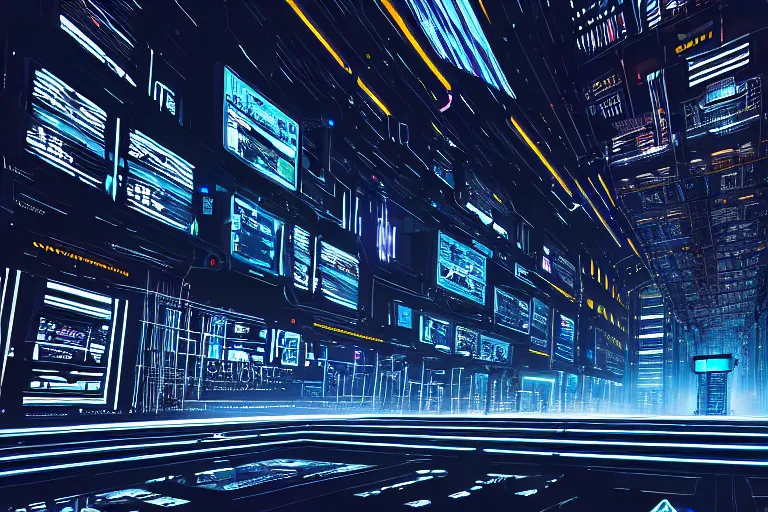 Prompt: a cybernetic cathedral overlooking an higway of data, cyberpunk, beautiful detailed, cinematic, strong lighting, hi - fructose art magazine, photorealistic, 8 k