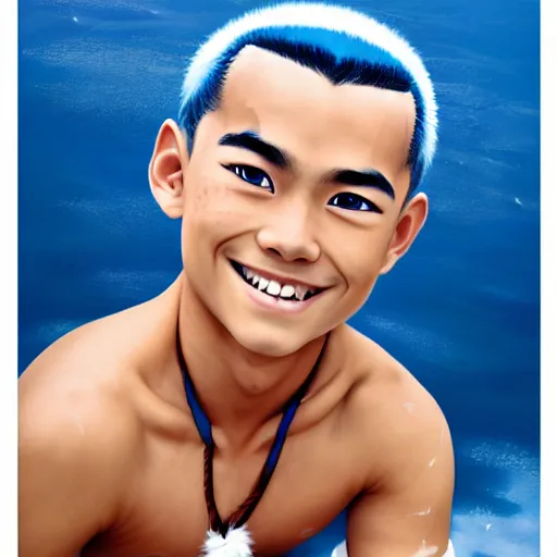 Image similar to beautiful serene intricate photograph of sokka from the water tribe as an inuit young man with light blue eyes, smiling softly, relaxing on the beach, golden hour, soft focus, 8 k, art by irakli nadar, hyperrealism, hyperdetailed, ultra realistic