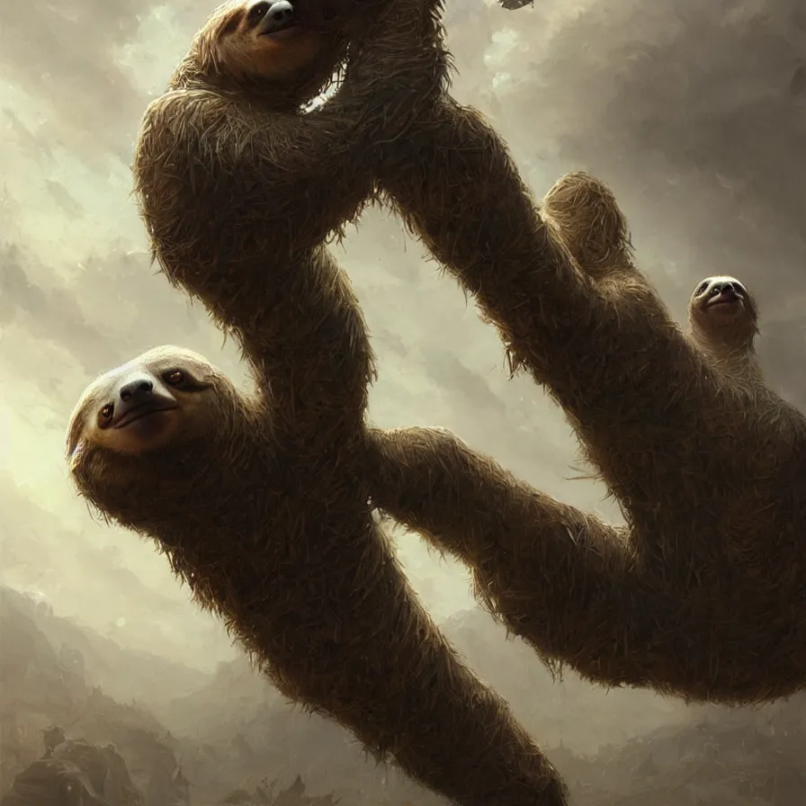 Image similar to colossal sloth, high detail, dramatic light, digital art, painted by greg rutkowski, painted by seb mckinnon, trending on artstation