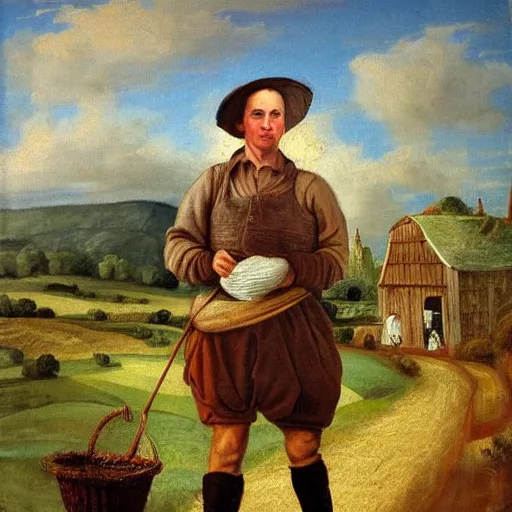 Image similar to david cameron as a 1 7 th century peasant workingin the fields, painting, restored, 1 7 th century art, very detailed painting