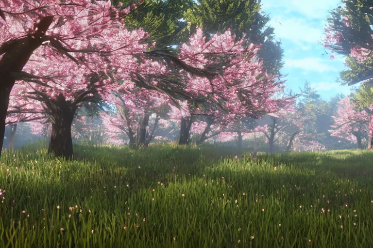 Image similar to A Cherry Blossom forest in Red Dead Redemption 2