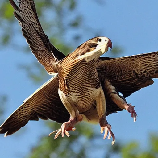 Prompt: a rat riding on the back of a falcon