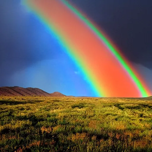 Prompt: national geographic photo of a million rainbows taking up the entire sky