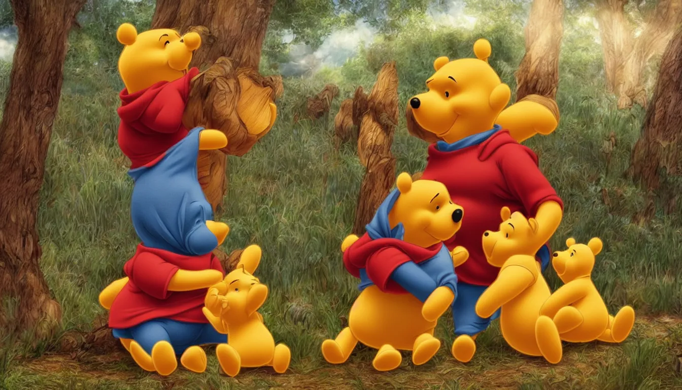 Image similar to realistic depiction of Winnie the Pooh, photorealistic, cinematic