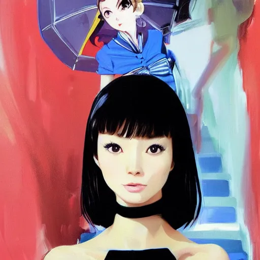 Prompt: vogue magazine, instagram fashion, whats that noise up the stairs, anime korean audrey hepburn? is it that christmas morning creaks? ilya kuvshinov, john singer sargent, oil painting, shaft anime key visual, trending on artstation, crop top, intricate