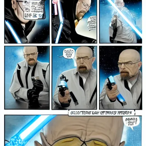 Image similar to walter white having a lightsaber duel with darth vader