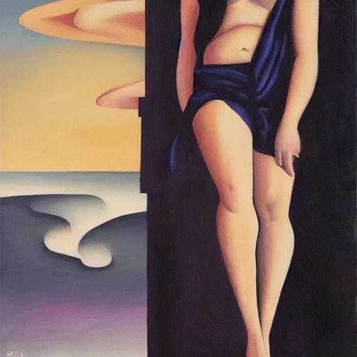 Image similar to Scarlett Johansson bathing, full body, in the style of Tamara de Lempicka