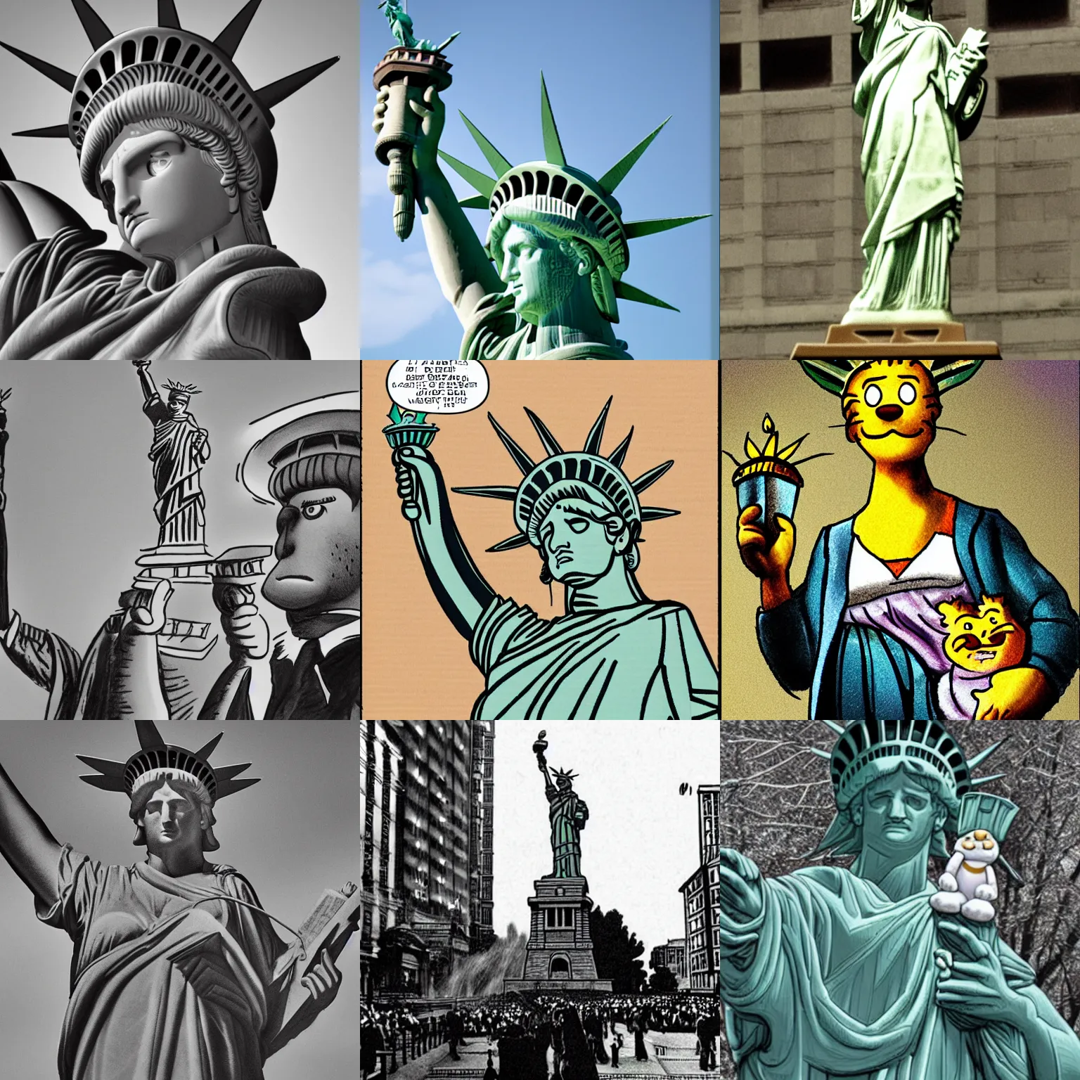 Prompt: Garfield as the Statue of Liberty