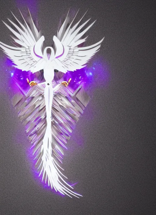 Image similar to white phoenix subtle purple gold white phoenix salt crystals sharp detail 3d render simple background graphic ultra simplified deco design fai khadra gaika style