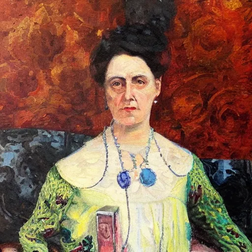 Image similar to portrait of a victorian lady, oil, expressionism, bright, colorful