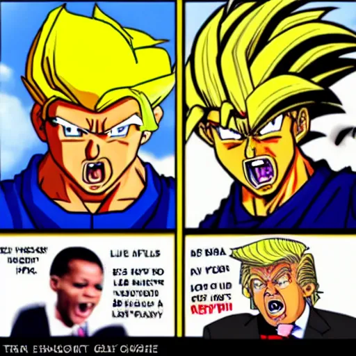 Image similar to super saiyan obama vs super saiyan donald trump