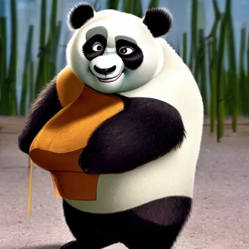 Prompt: Po from kung fu panda with a normal panda in real life