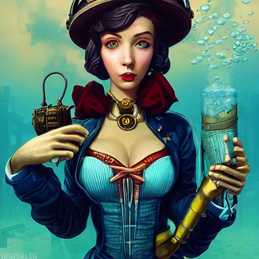 Image similar to lofi underwater steampunk bioshock instagram portrait, Pixar style, by Tristan Eaton Stanley Artgerm and Tom Bagshaw.