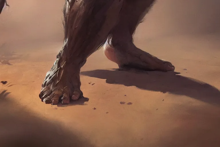 Prompt: close-up of feet of an ogre, dirty nails, concept art in style of Greg Rutkowski, painted by Frank Frazetta, trending on artstation