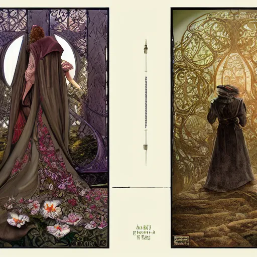 Image similar to realistic detailed second start to the right and straight on till morning by emilia dziubak, will terry, greg olsen, chris mars, ann long, and mark brooks, dramatic, fairytale, art nouveau, victorian, neo - gothic, gothic, character concept design, storybook design