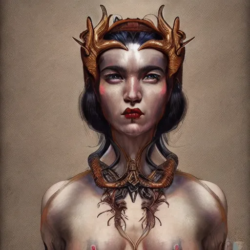 Prompt: Dramatic portraiture of Uuen, the Pictish god of stags, mixed media, trending on ArtStation, by Jim Valentino and ArtGerm and Lucian Freud, dieselpunk