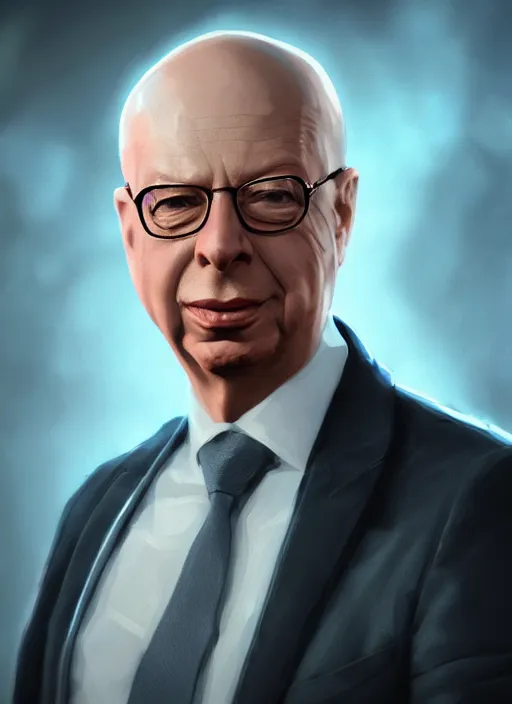 Image similar to an epic fantasy comic book style portrait painting of Klaus Schwab, unreal 5, DAZ, hyper realistic, octane render, dynamic lighting