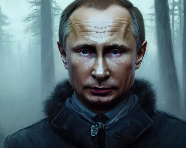 Image similar to highly detailed portrait of a vladimir putin, in the walking dead, stephen bliss, unreal engine, fantasy art by greg rutkowski, loish, rhads, ferdinand knab, makoto shinkai and lois van baarle, ilya kuvshinov, rossdraws, tom bagshaw, global illumination, radiant light, detailed and intricate environment