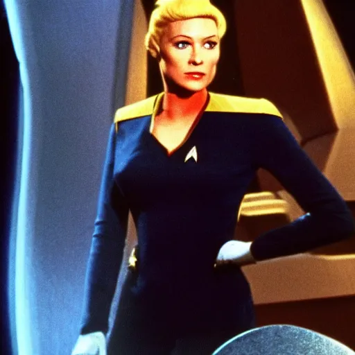 Prompt: star trek TOS with Captain Kirk being replaced by a hot girl