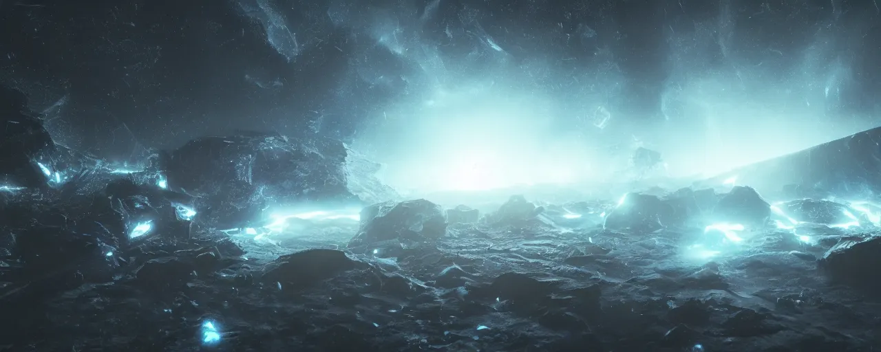 Image similar to a dark epic swirling galaxy, dark scifi, unreal engine, octane render, volumetric lighting