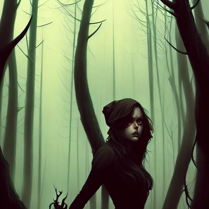 Prompt: style artgerm, joshua middleton, tim jacobus, scary wendigo, in the forest, detailed, dark and foggy, cinematic lighting