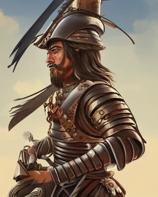 Image similar to ultrarealistic illustration of a spanish conquistador, symmetrical, by daniel zrom and mingchen shen, studio ghibli color scheme, detailed, handsome, anatomy, sharp focus, photography