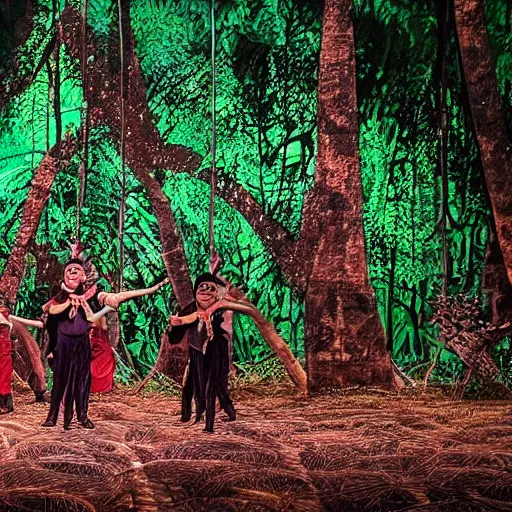 Prompt: high quality, high detail, an opera performance about deforestation in kalimantan forest, photorealistic lighting