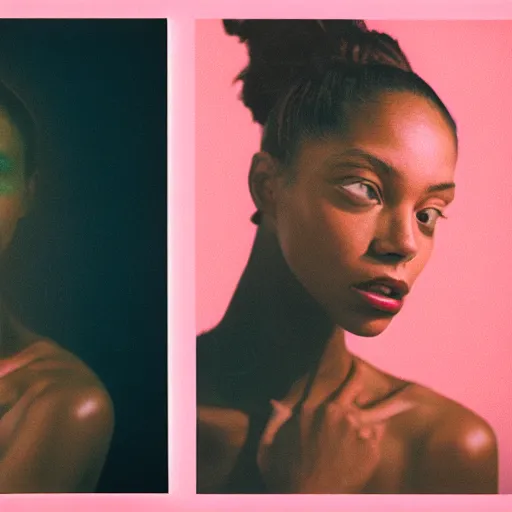 Prompt: realistic photoshoot for a new nike lookbook, color film photography, portrait of a beautiful woman in style of tyler Mitchell, 35mm, long exposure, graflex