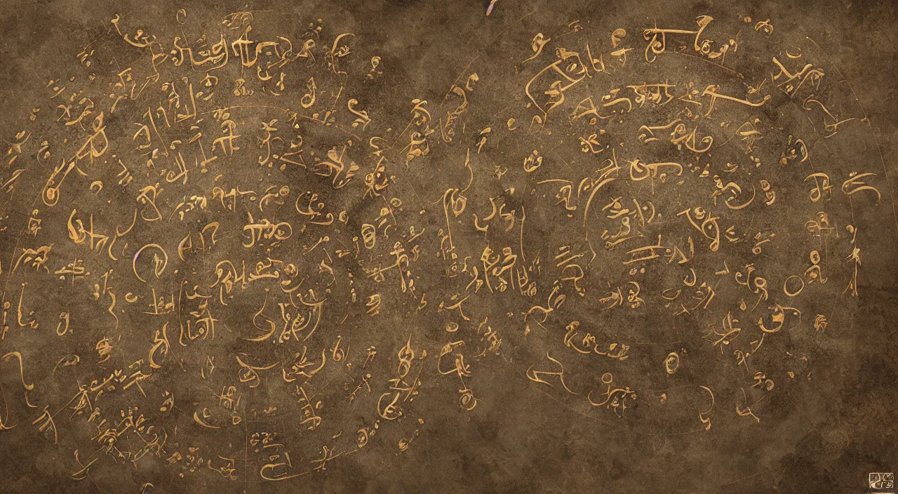 Prompt: ancient siddham script detailing the creation and expansion of the universe, trending on artstation, octane render, photo realistic