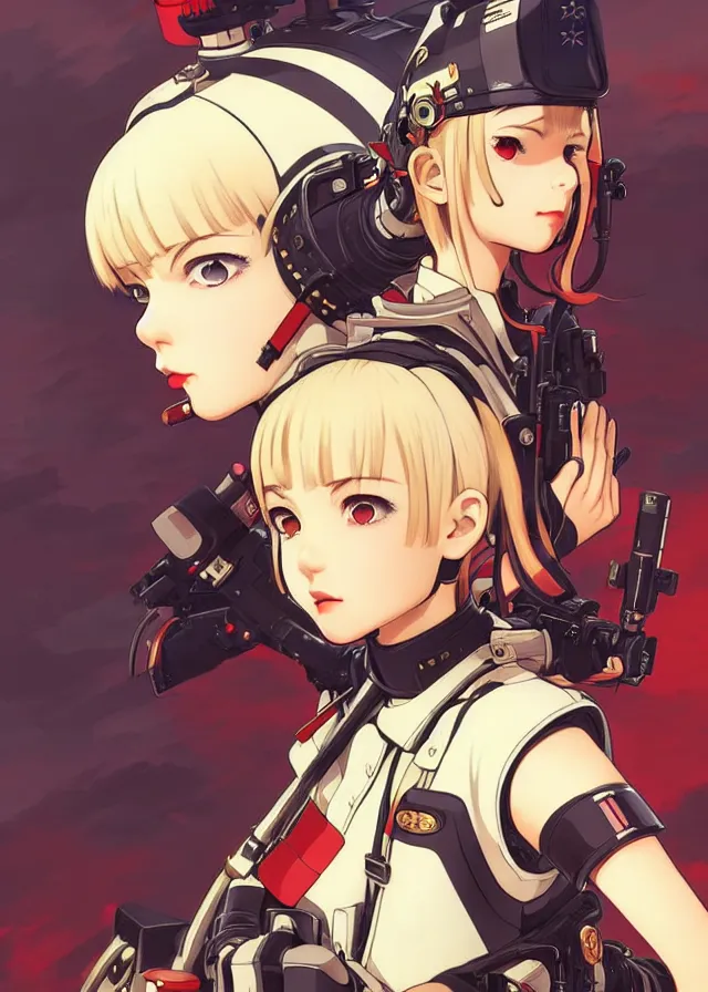 Image similar to ilya kuvshinov anime illustration tank girl, last exile, murata range, fine detail, perfect anime face, dramatic lighting, dynamic composition, art deco, cel shading, vivid, rich texture, yoshinari yoh, alphonse mucha, ( ( ( colorful ) ) )