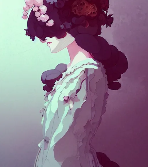 Image similar to portrait of a baroque dress inspired by flower by atey ghailan, by greg rutkowski, by studio ghibli, by greg tocchini, by james gilleard, by joe fenton, by kaethe butcher, dynamic lighting, grunge aesthetic