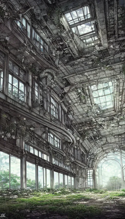 Image similar to a beautiful ultradetailed anime illustration of building abandoned city metro station unfinished building nature urbex by april gornik, junglepunk, archdaily, wallpaper, highly detailed, trending on artstation.