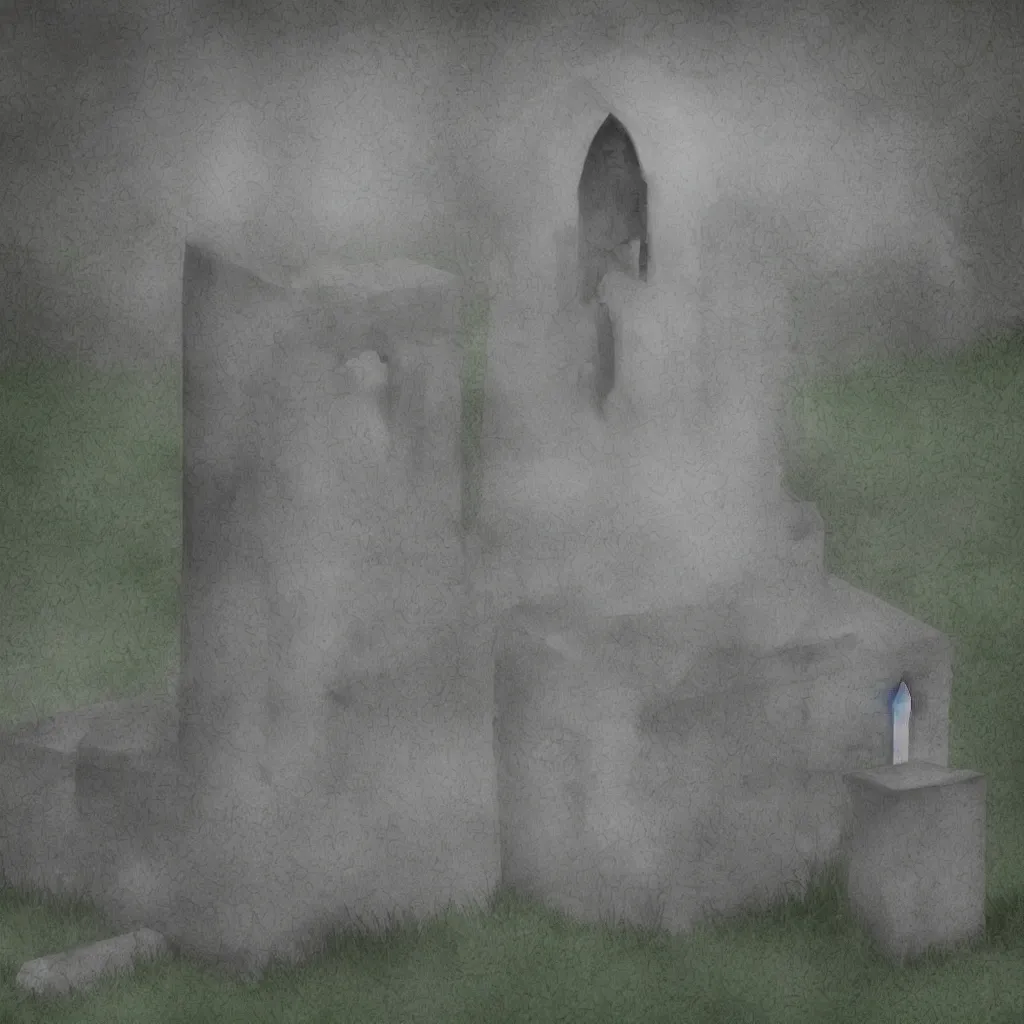 Image similar to a ghost visiting its own grave, digital art