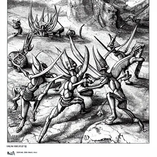 Prompt: anthromoroph ants building a ciry. epic game landscape shot. Highly detailed pen and ink. D&D art by Michelangelo