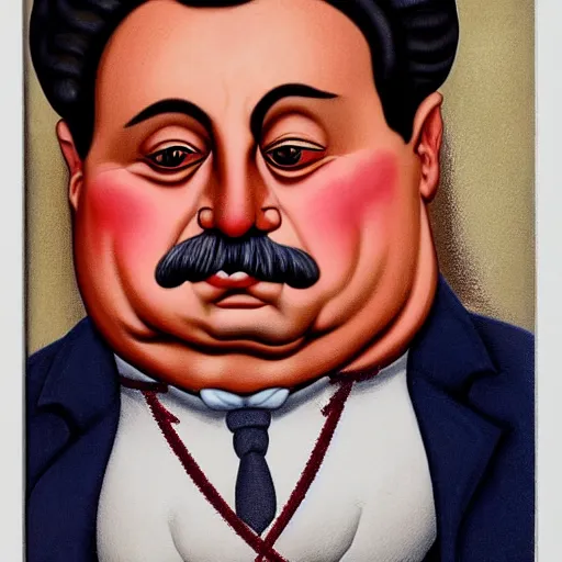 Image similar to id photo of a viktor orban in emperor outfit, art by fernando botero