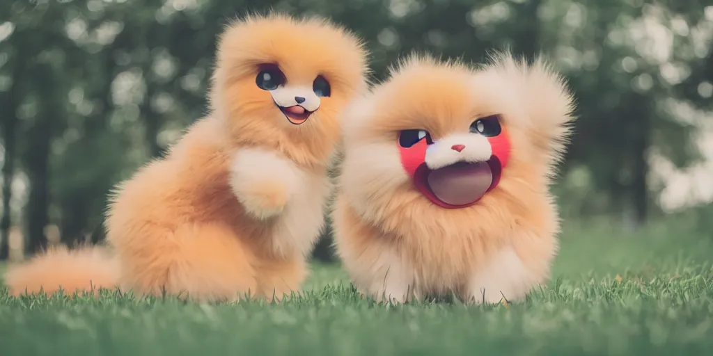Prompt: real life pokemons, cute!!!, content!!!, mischievous!!!, adorable!!!, fluffy!!!, ultra realistic!!!, golden hour, sharp focus, tiny amount of chromatic aberration