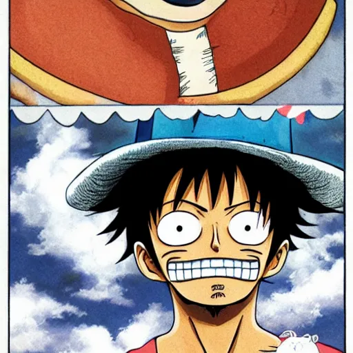 Image similar to [ luffy mustache ] ( by george morikawa )