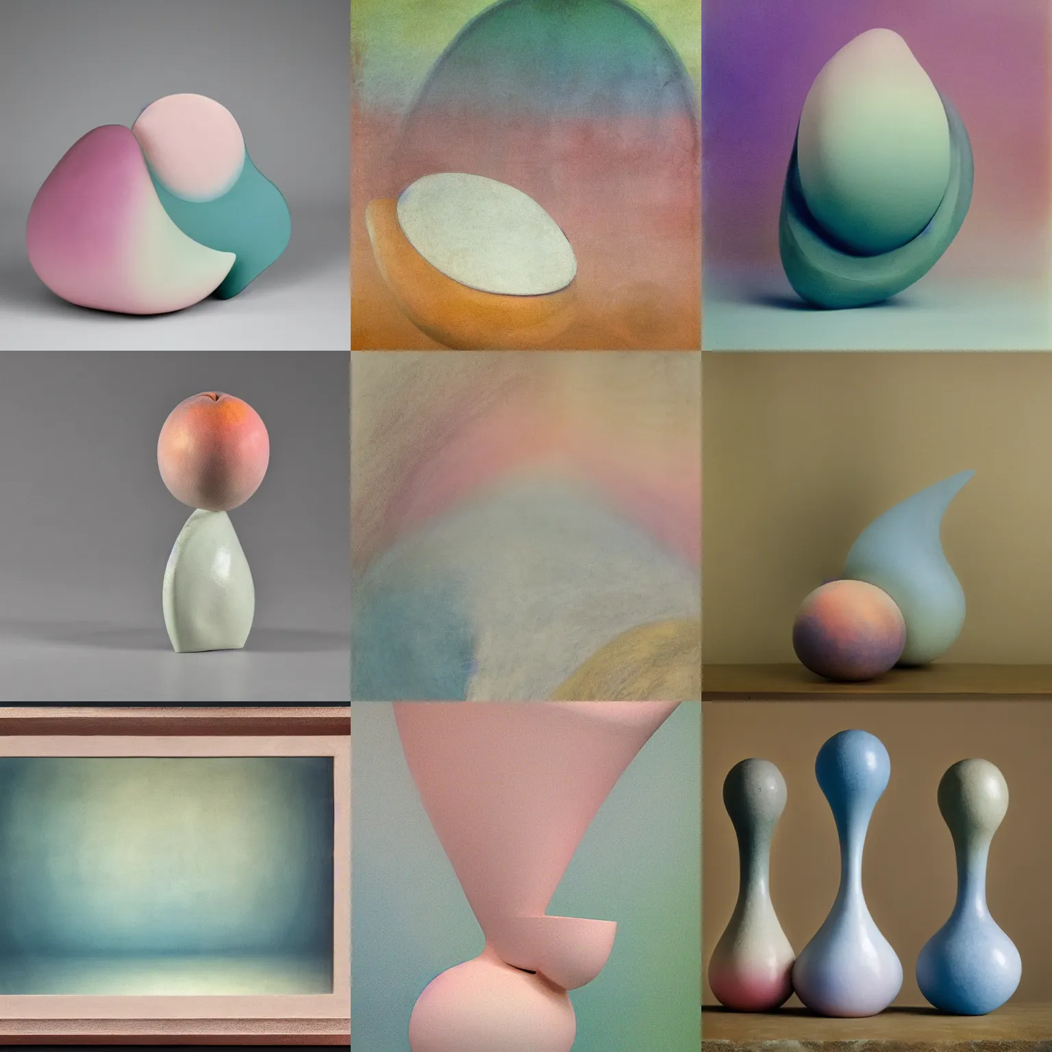 Prompt: singular balanced asymmetrical biomorphic form with ombre pastel colors, by jmw turner, professional peach photography