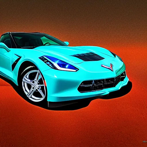 Prompt: deep turquoise water is frozen into the shape of a corvette, beauty shot, digital art