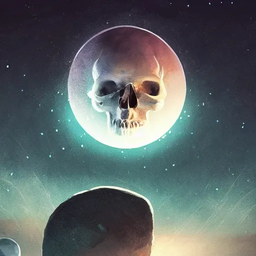 Image similar to a planet that has skull like features, stars in the background, natural, ultra detail. digital painting, beautiful, concept art, ethereal, cinematic, epic, 8k, high detail, Artstation, illustration, Trending on Artstation, Artstation HQ, Artstation HD, deviant art, Pinterest, digital art,