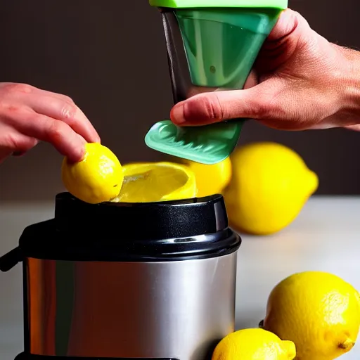 Image similar to juicing a lemon on a lemon juicer, close up photo