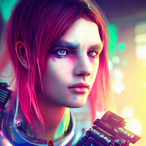 Image similar to the cyberpunk girl portrait, render, octane, 4k, highly detailed, vivid colors, high definition, Johanna, Martine