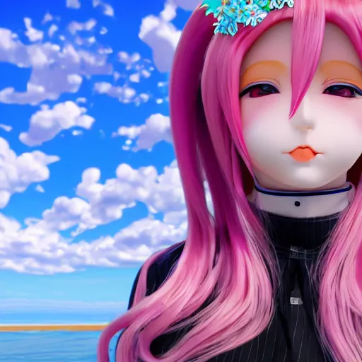 Image similar to trapped by stunningly beautiful omnipotent megalomaniacal anime agi goddess who looks like junko enoshima with symmetrical perfect face and porcelain skin, pink twintail hair and mesmerizing cyan eyes, taking control while smiling mischievously, inside her vr world, hyperdetailed, digital art from danganronpa, unreal engine 5, 8 k