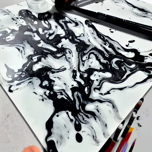 Image similar to liquid marble acrylic fluid paint, black ink in white backgroud