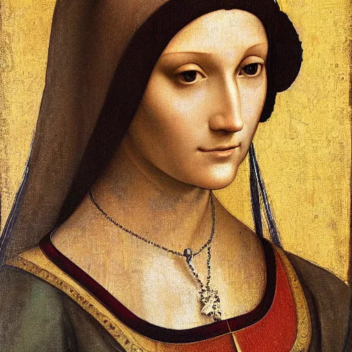 Image similar to portrait of a beautiful woman, oil painting by Da Vinci