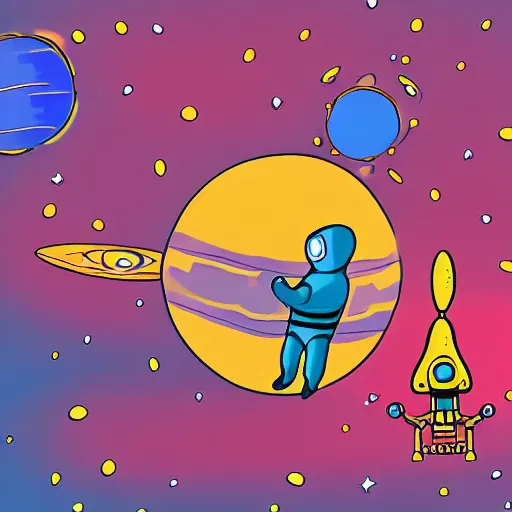 Prompt: A strange unfamiliar universe with a single small astronaut. Digital illustration.