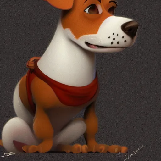 Image similar to jack russel terrier character shocked, pixar, disney, concept art, sketch, trending on artstation, graphic novel, childrens illustrated storybook, by alphonse mucha and cory loftis and matthias lechner