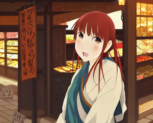 Prompt: anime visual, portrait of a young female traveler in an open medieval market shopping, cute face by katsura masakazu, yoh yoshinari, cinematic luts, cold studio lighting, dynamic pose, dynamic perspective, strong silhouette, anime cels, kyoto animation, cel shaded, rounded eyes